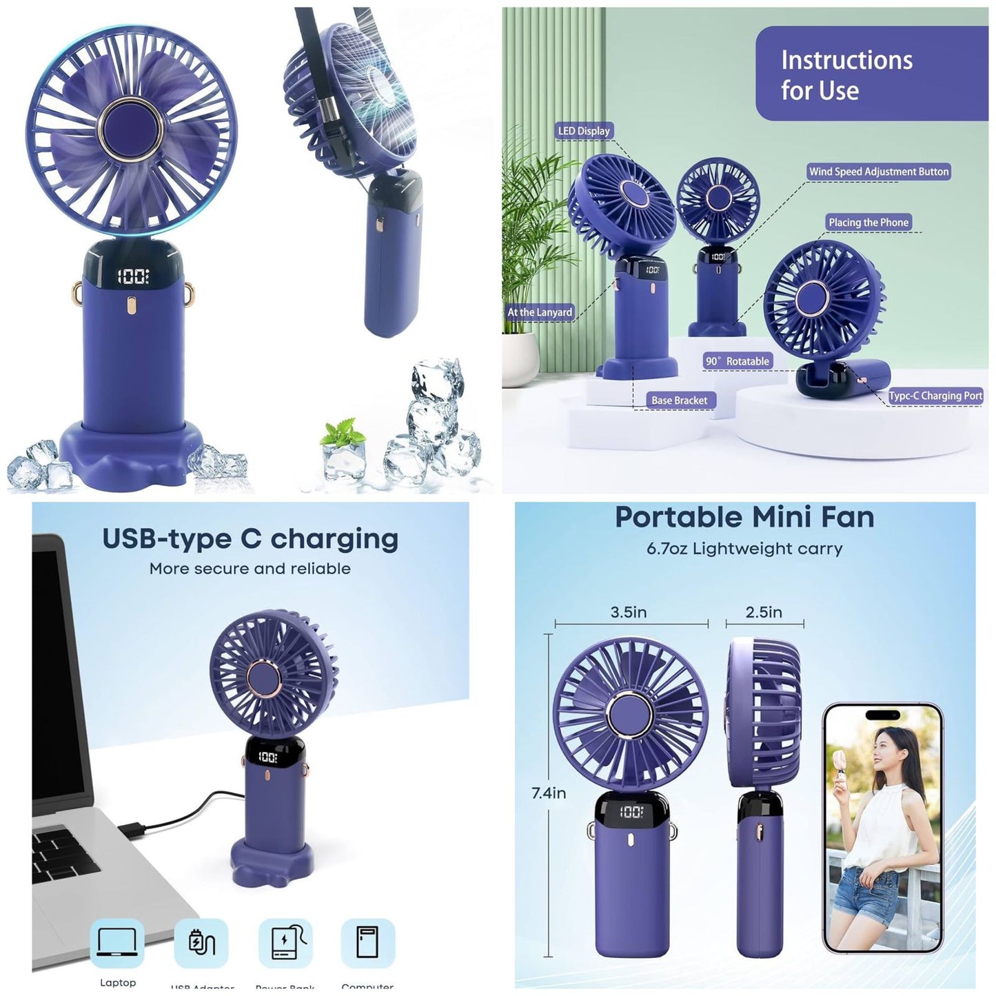 Digital Display Portable Mini Fan  (Random Color)